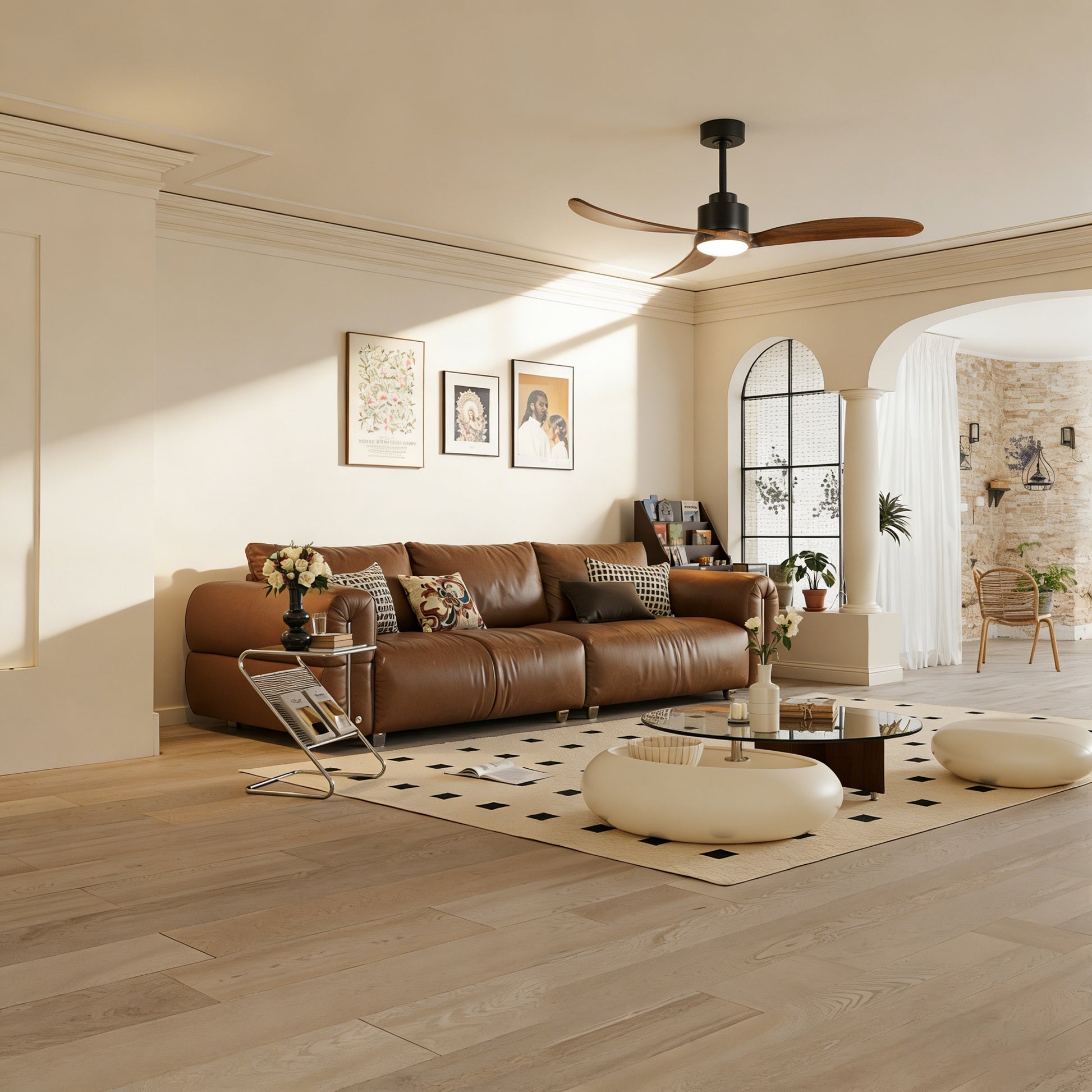 52" Matte Black & Wood Ceiling Fan with Dimmable LED - view 3