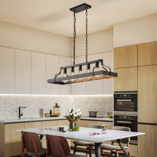 34" 5-Light Matte Black Industrial Linear Chandelier