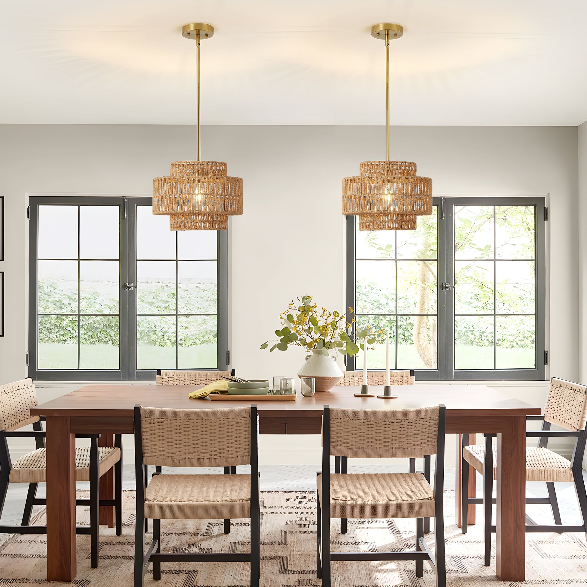 12.6" Boho Hand Woven Rattan Chandelier - view 2