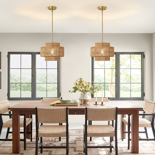 12.6" Boho Hand Woven Rattan Chandelier - view 2
