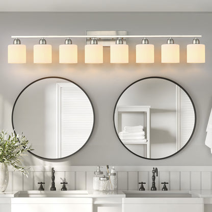 52" 8-Light Nickel Vanity Light with Milky Glass Shades - view 3