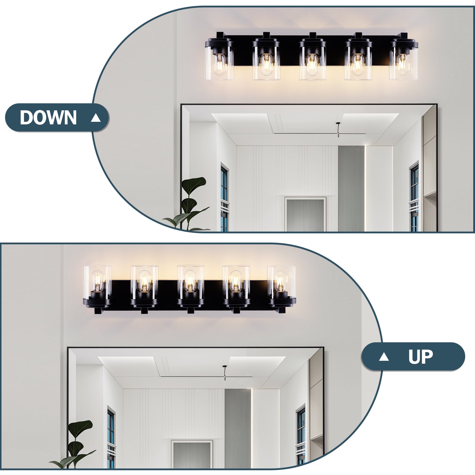 5-Light Matte Black Vanity Light with Clear Glass Shades - view 4