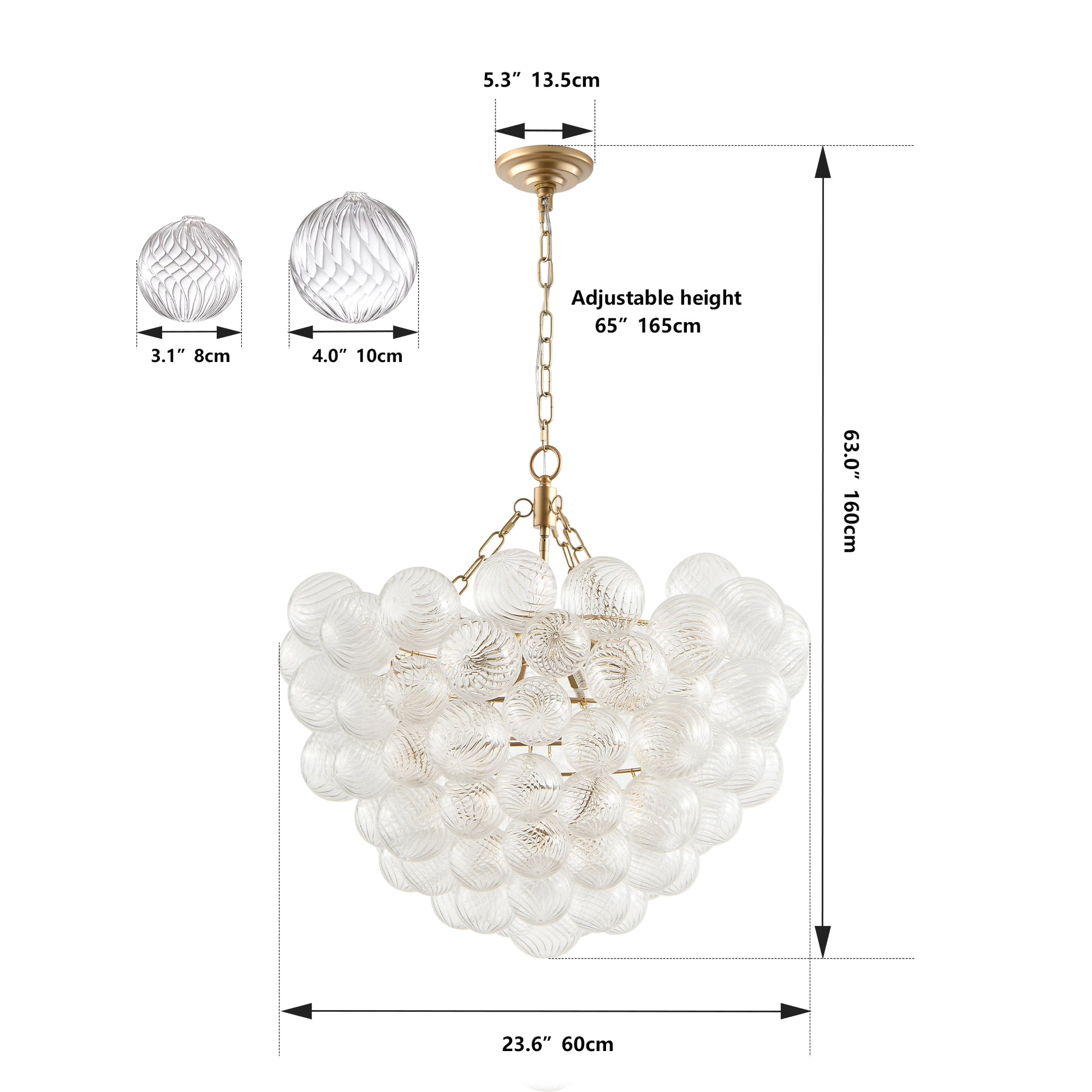 23.6" Gold Chandelier with Threaded Glass Globe - view 9
