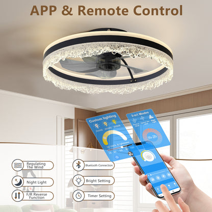 20" Black Crystal Flush Mount Ceiling Fan with LED - view 5