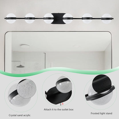 43" 6-Light Black LED Vanity Light with Crystal Sand Shades - view 8