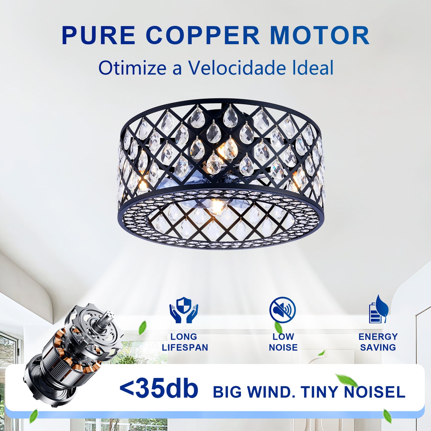 18.11" Crystal Flush Mount Ceiling Fan with Remote - view 13