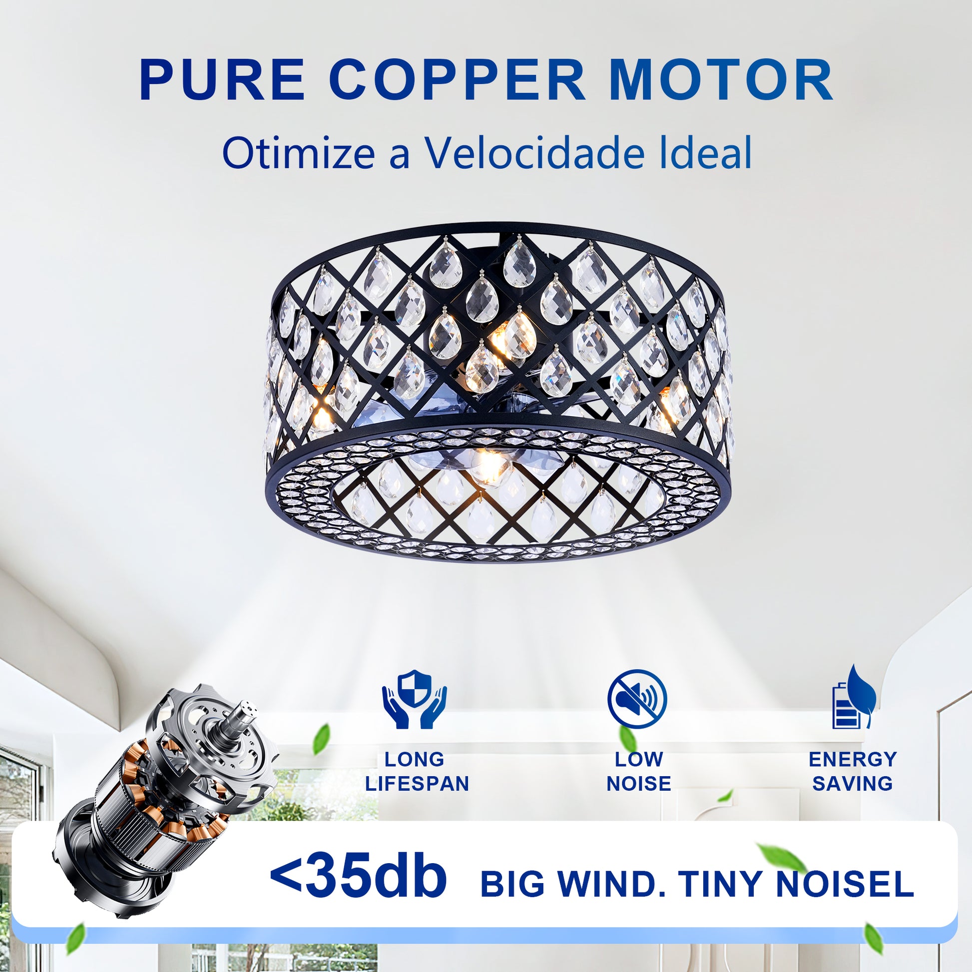 18.11" Crystal Flush Mount Ceiling Fan with Remote - view 13
