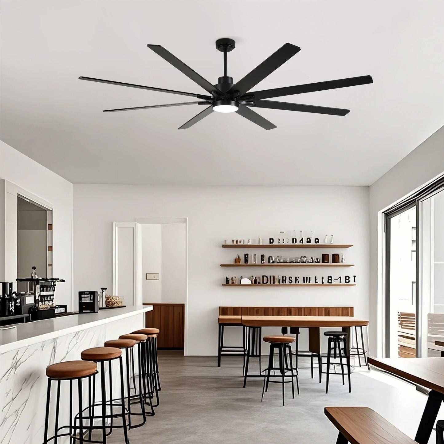 84" Matte Black Plywood Ceiling Fan with Dimmable LED - view 9