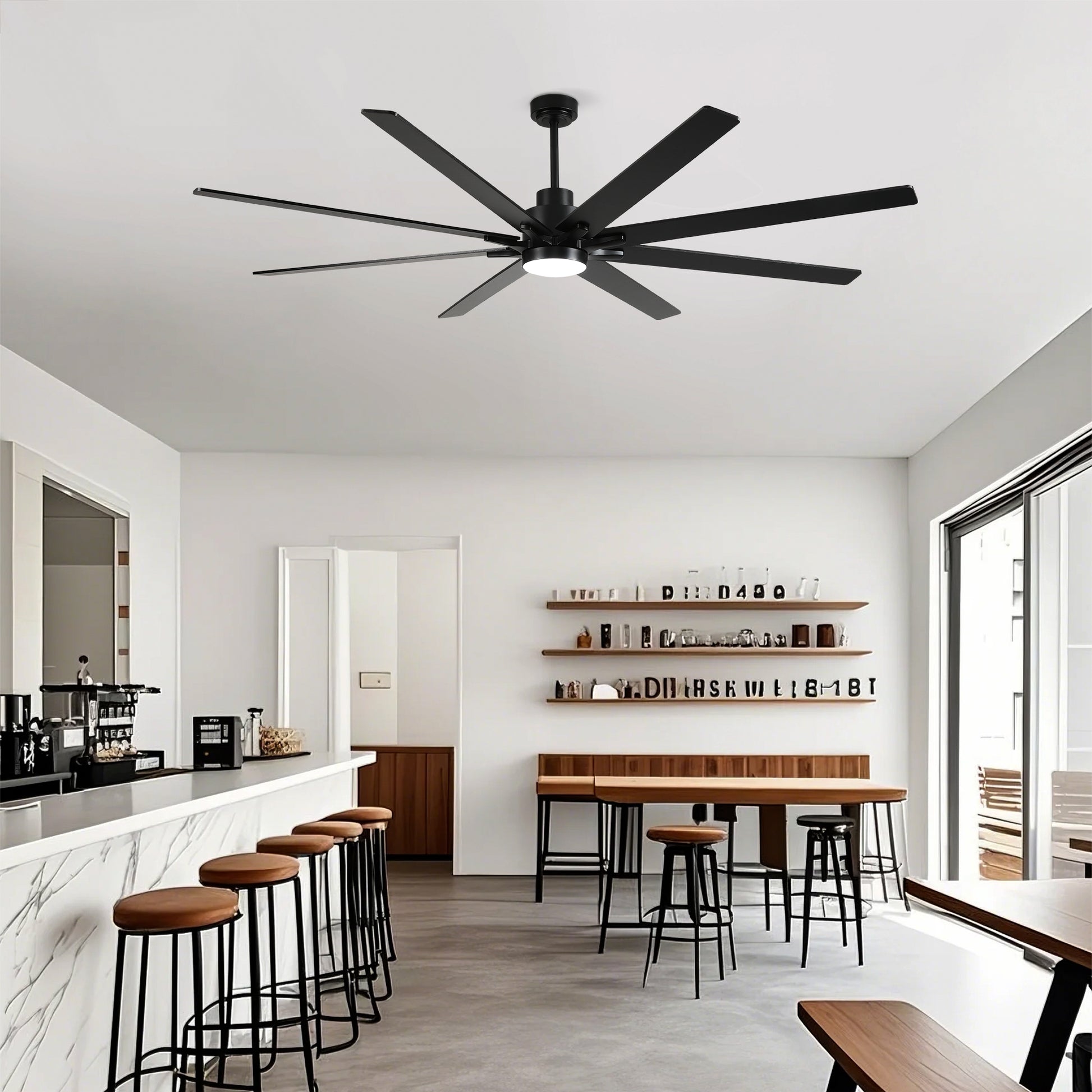 84" Matte Black Plywood Ceiling Fan with Dimmable LED - view 9