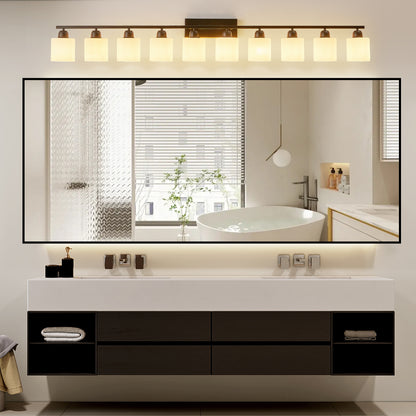 65.4" 10-Light Black Vanity Wall Light with White Glass - view 2