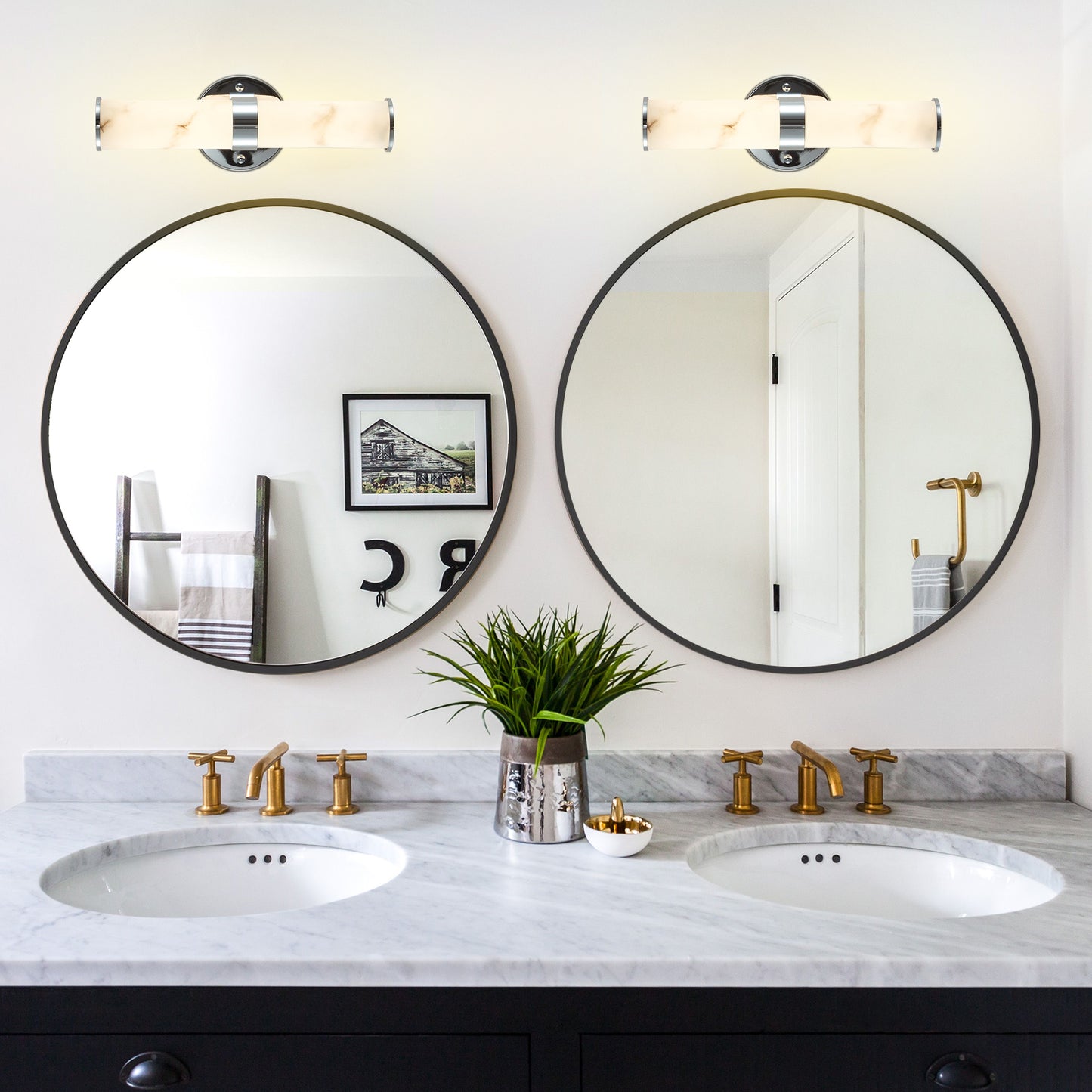 Chrome Faux Marble Wall Sconce, Set of 2 - view 6