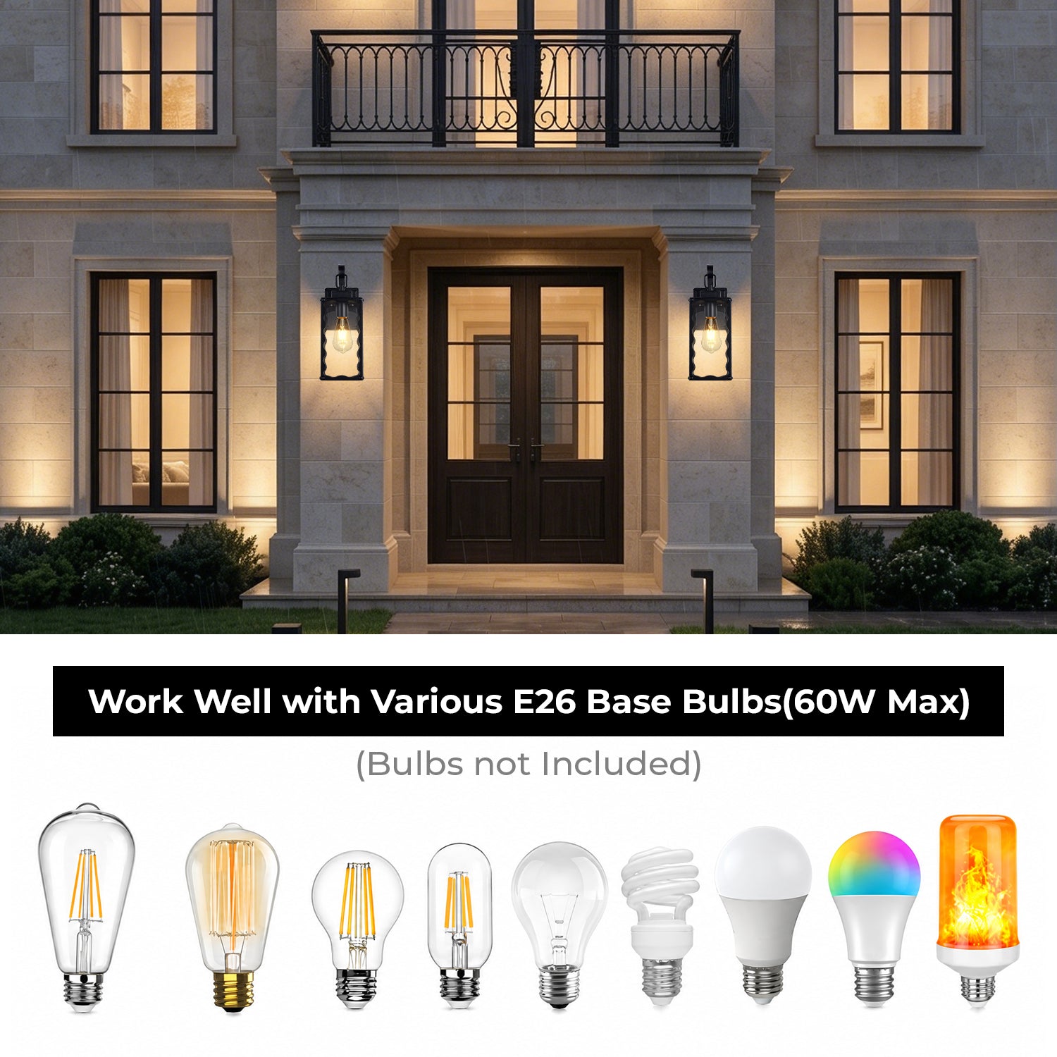 Matte Black Wavy Outdoor Wall Light with Clear Glass - view 6