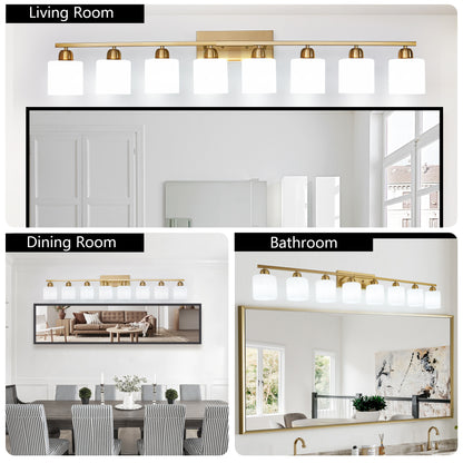 52" Gold Vanity Wall Light with White Glass Shade - view 6
