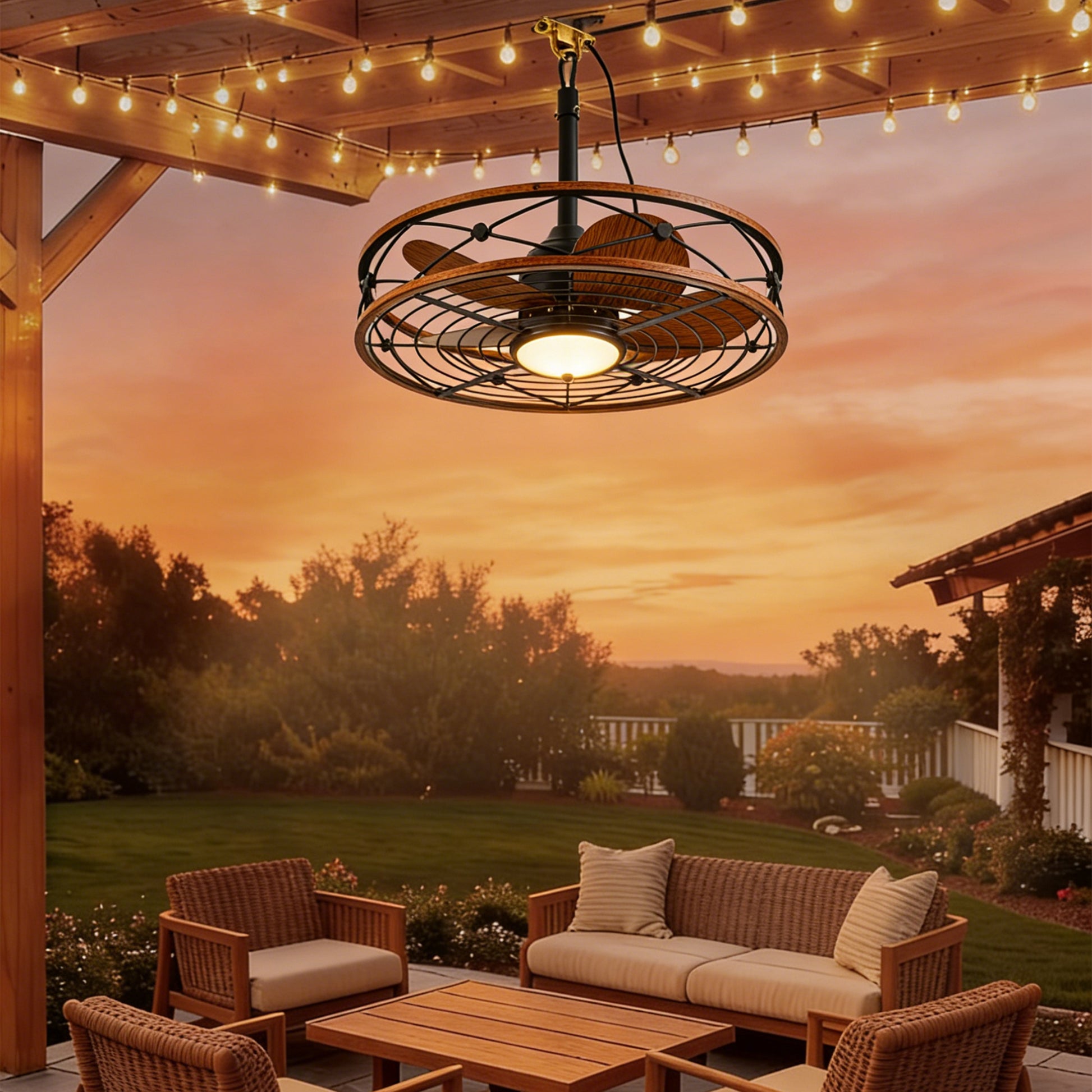 20" Matte Black Outdoor Ceiling Fan with Light and Remote - view 7