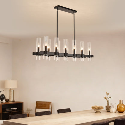 12-Light Black Linear Farmhouse Chandelier with Clear Glass - view 13