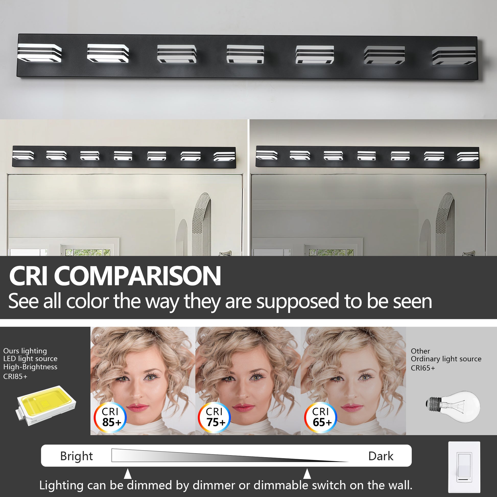 45" 7-Light Black LED Vanity Wall Light - view 8
