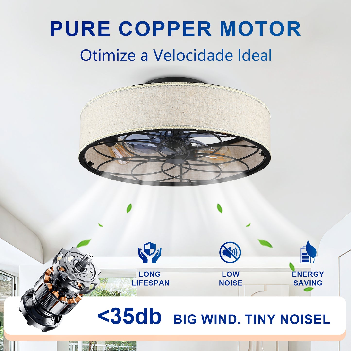 20" Farmhouse Fabric Bladeless Ceiling Fan with Remote - view 11
