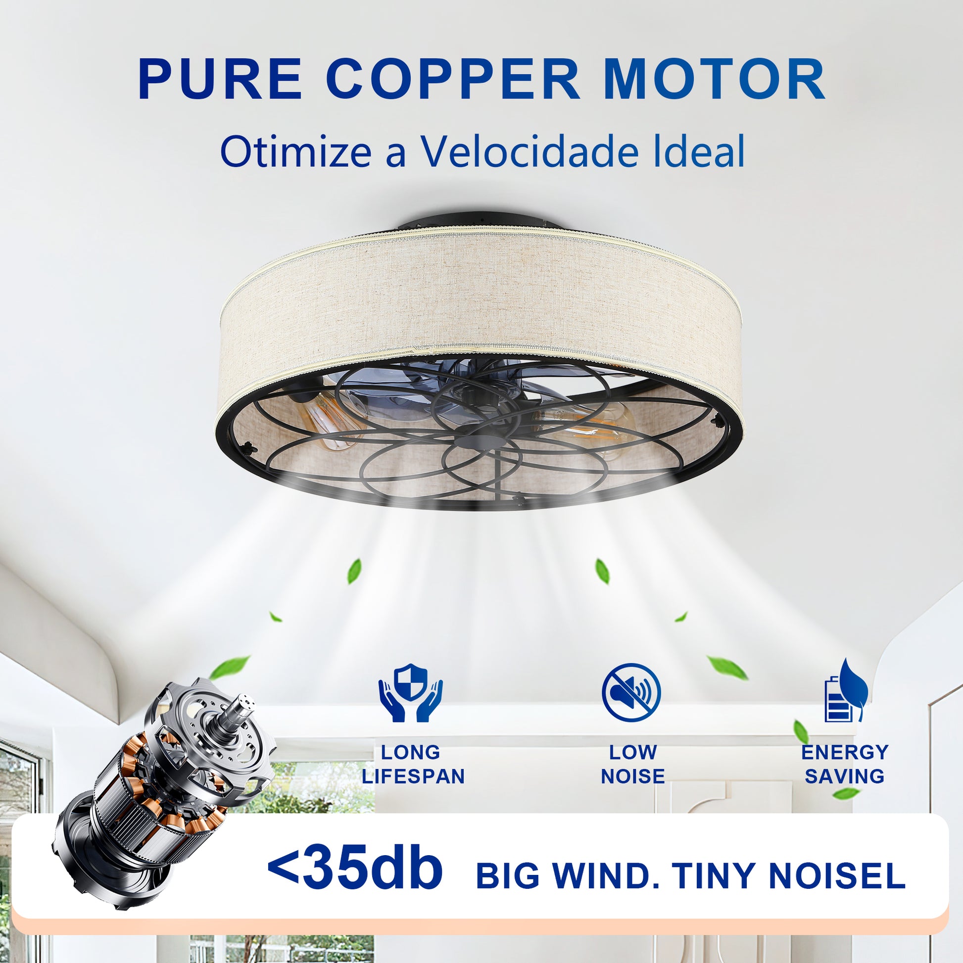 20" Farmhouse Fabric Bladeless Ceiling Fan with Remote - view 11