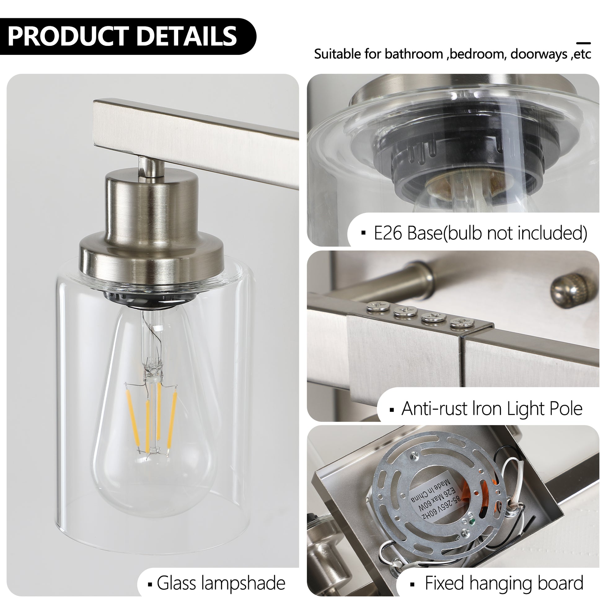 37" 6-Light Brushed Nickel Vanity Light with Clear Glass - view 7