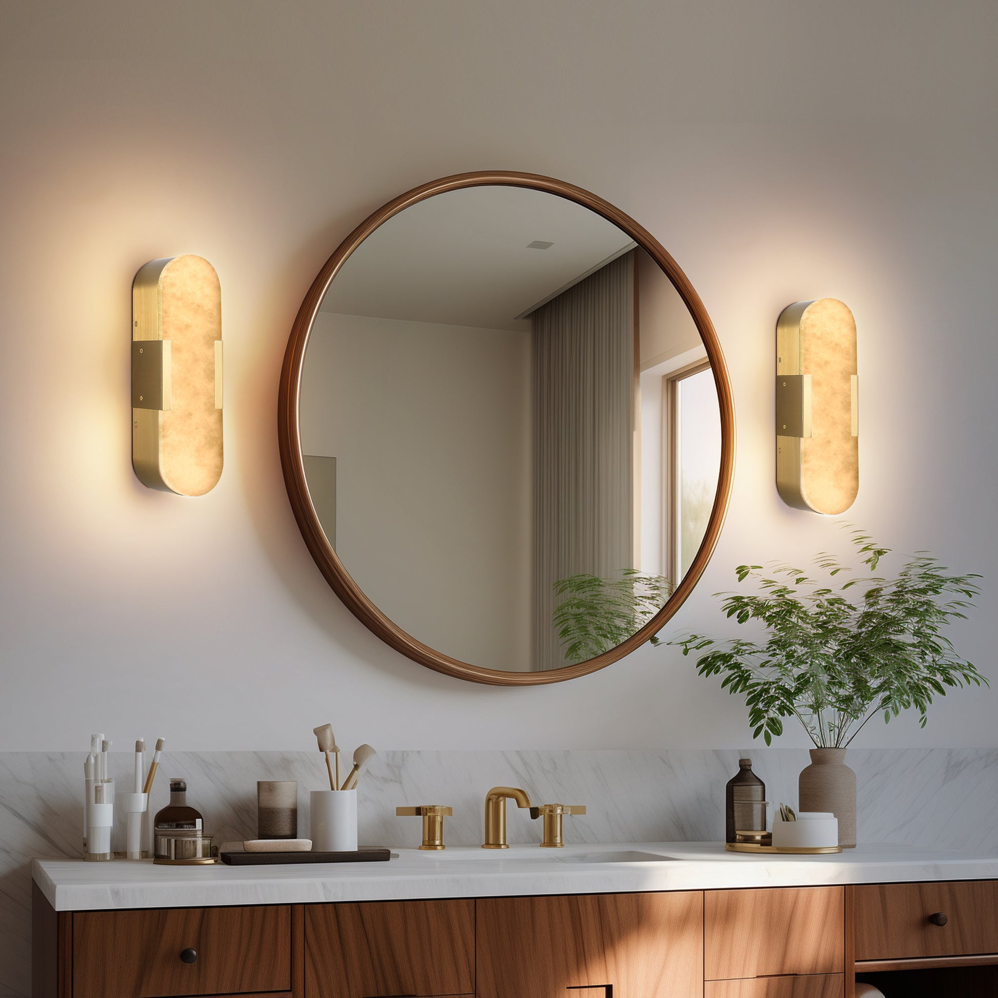 13.8" Natural Marble Gold Wall Sconce, Set of 2 - view 3