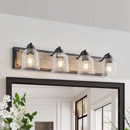 32" 4-Light Black & Wood Farmhouse Vanity Light - view 4