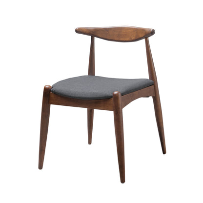 Set of 2 Walnut Rubberwood Dining Chairs with Charcoal Cushion