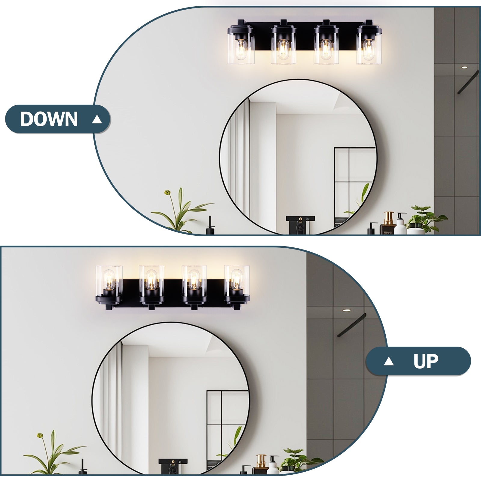 4-Light Matte Black Vanity Light with Clear Glass - view 4