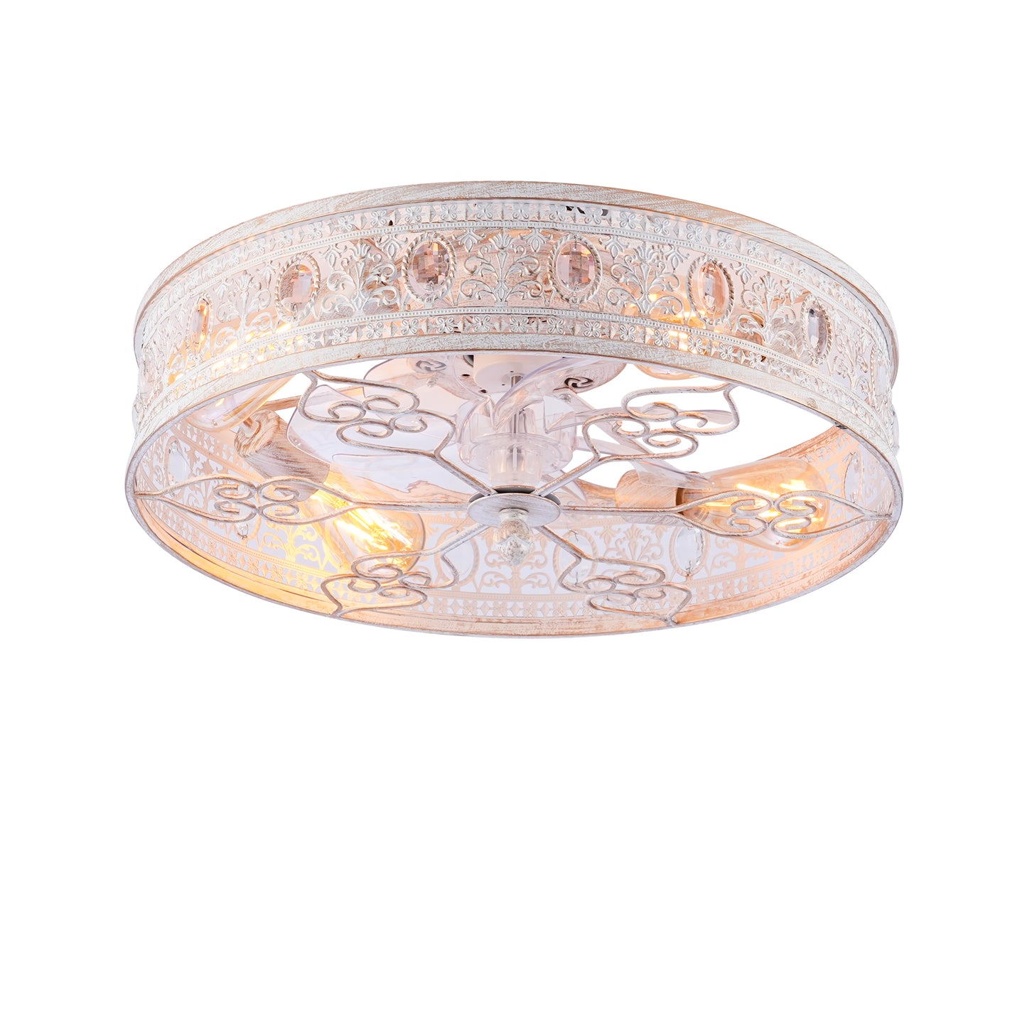 20" White & Gold Crystal Caged Ceiling Fan with Remote - view 18