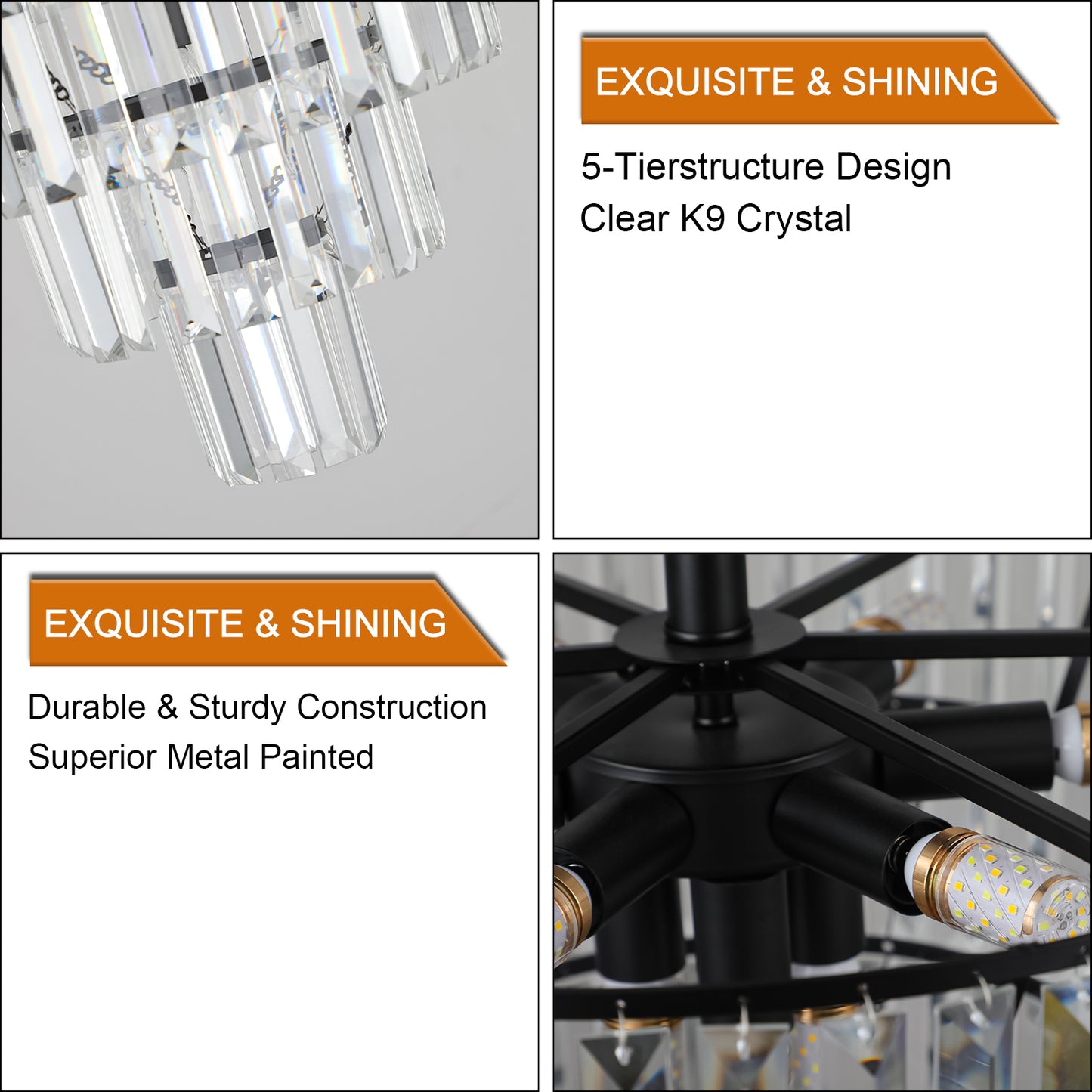 20" Black Crystal Flush Mount Chandelier, 10-Light - view 10