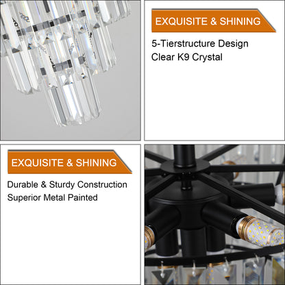 20" Black Crystal Flush Mount Chandelier, 10-Light - view 10
