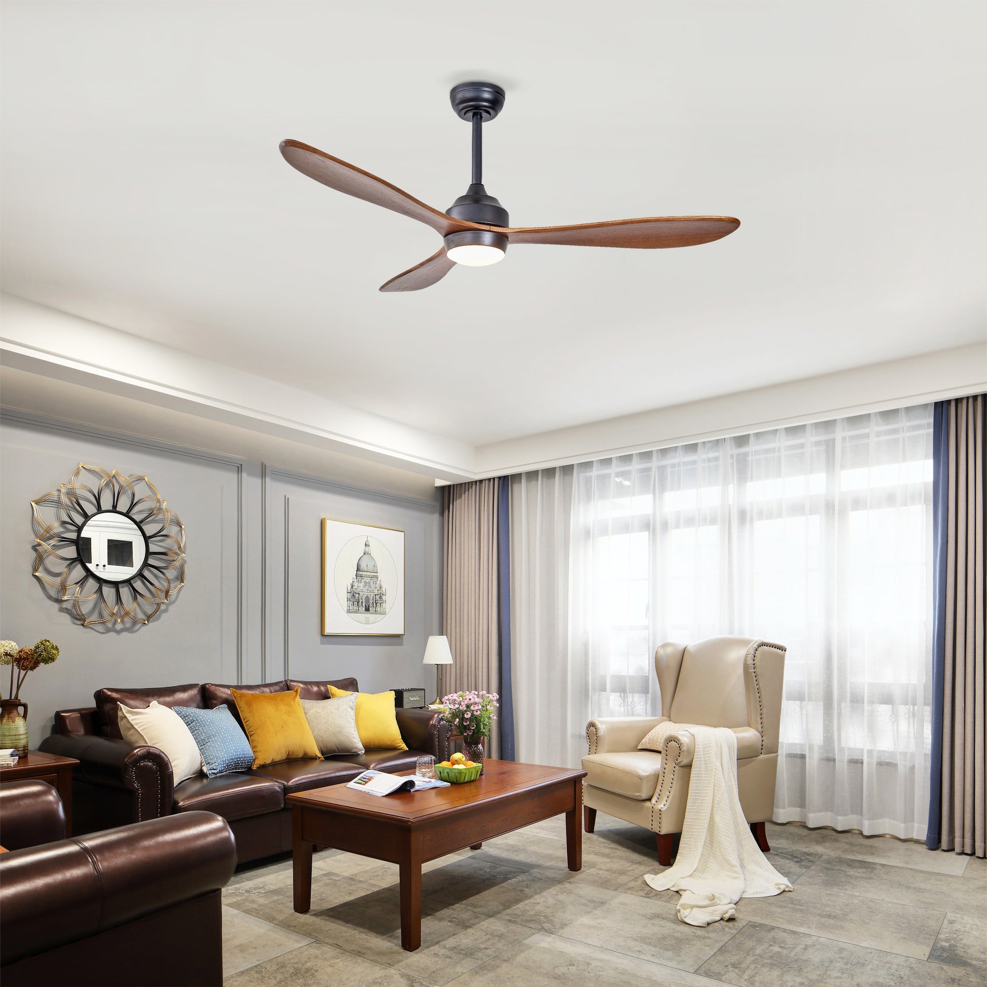 52" Black Reversible Ceiling Fan with Light - view 3