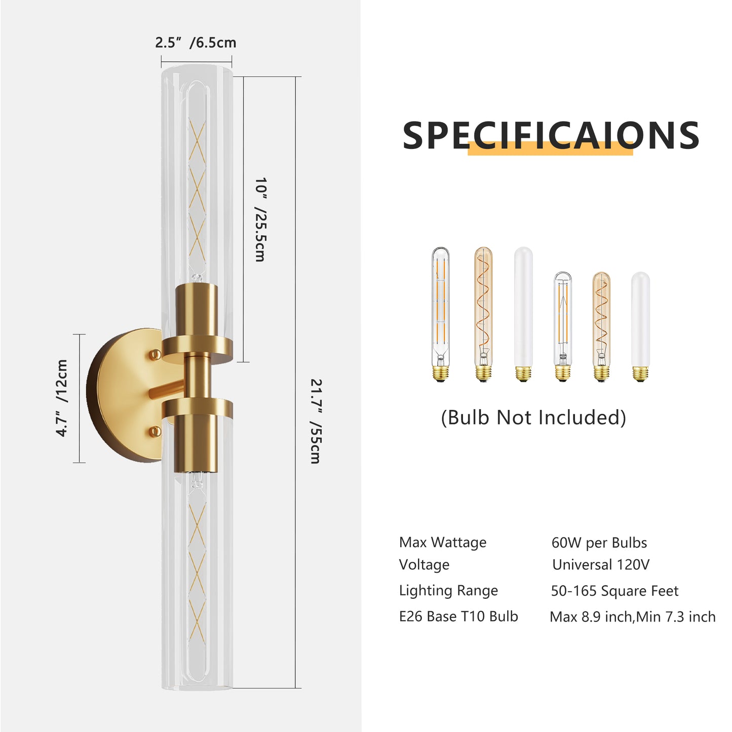 Gold Wall Light with Clear Glass, Set of 2 - view 8