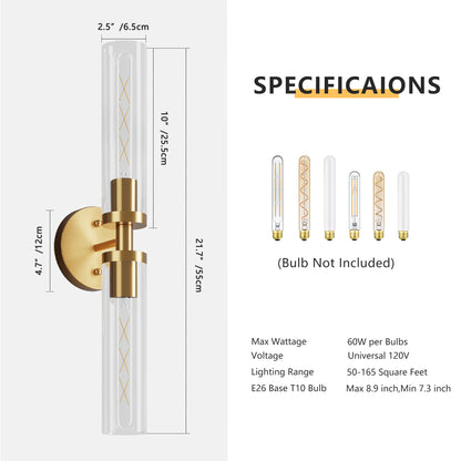 Gold Wall Light with Clear Glass, Set of 2 - view 8