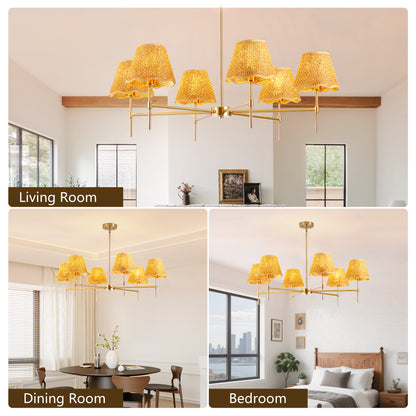 6-Light Gold Boho Rattan Pendant Chandelier - view 3