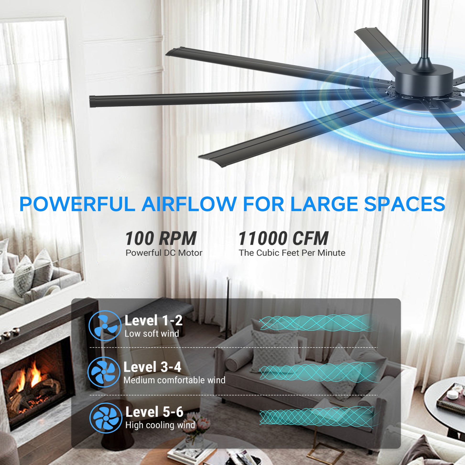 96" Black Industrial Ceiling Fan with Remote - view 14