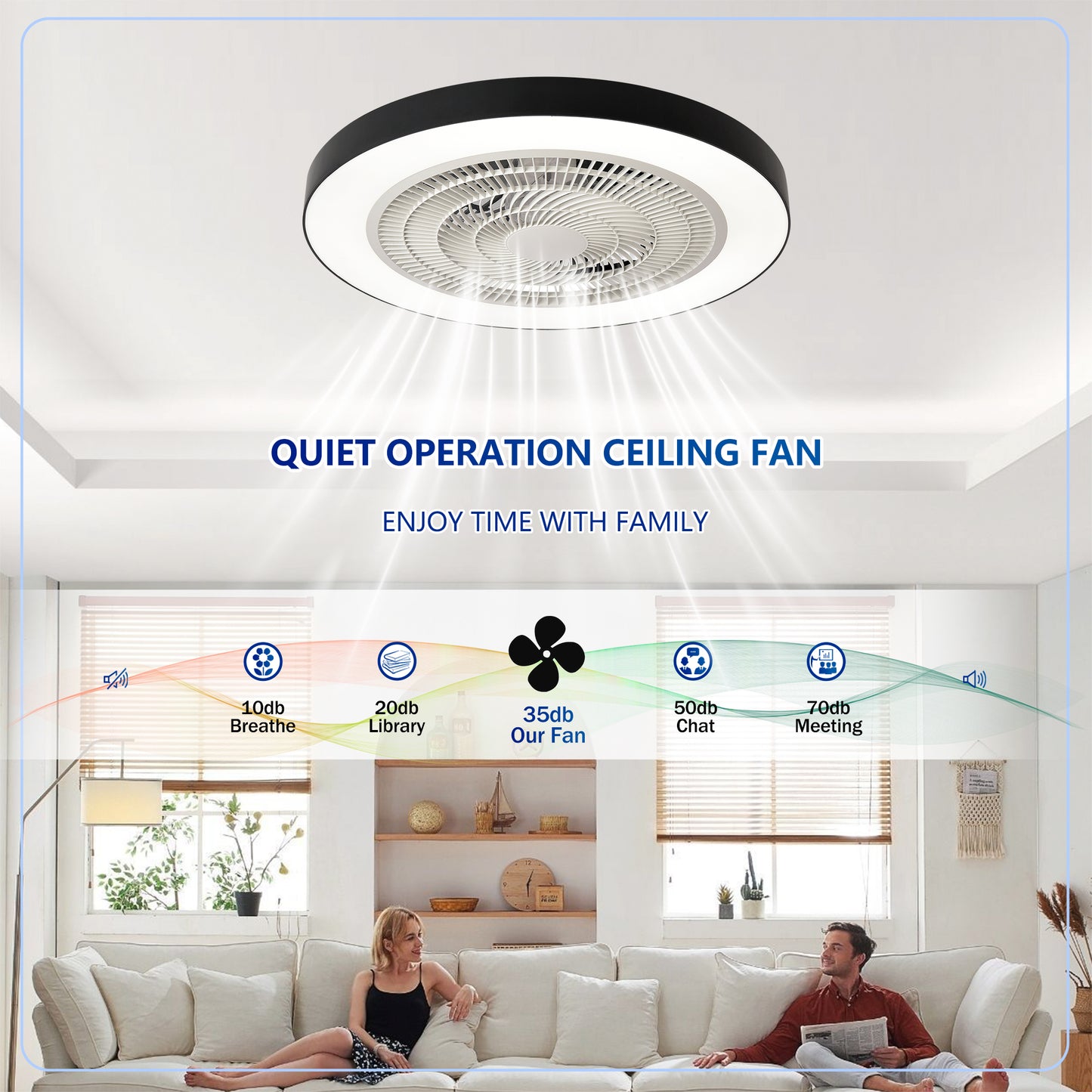 Matte Black Flush Mount Ceiling Fan with Dimmable LED - view 13