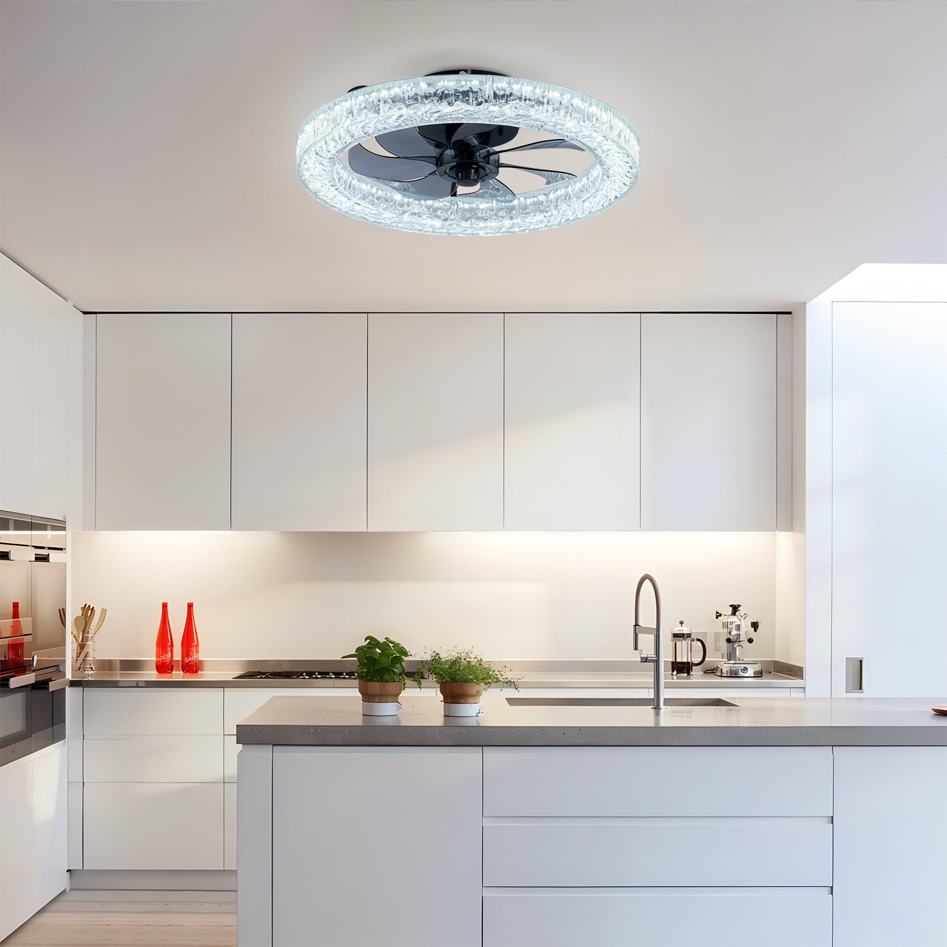 Matte Black Acrylic Ice Brick Ceiling Fan with Dimmable LED - view 5