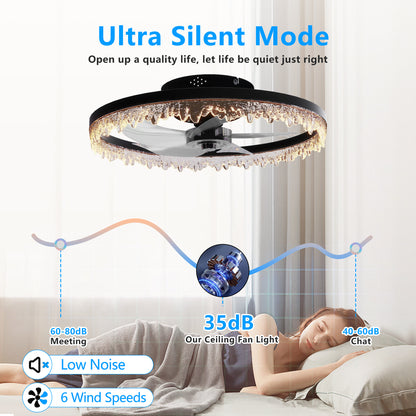 20" Black Flush Mount Ceiling Fan with Dimmable LED - view 4
