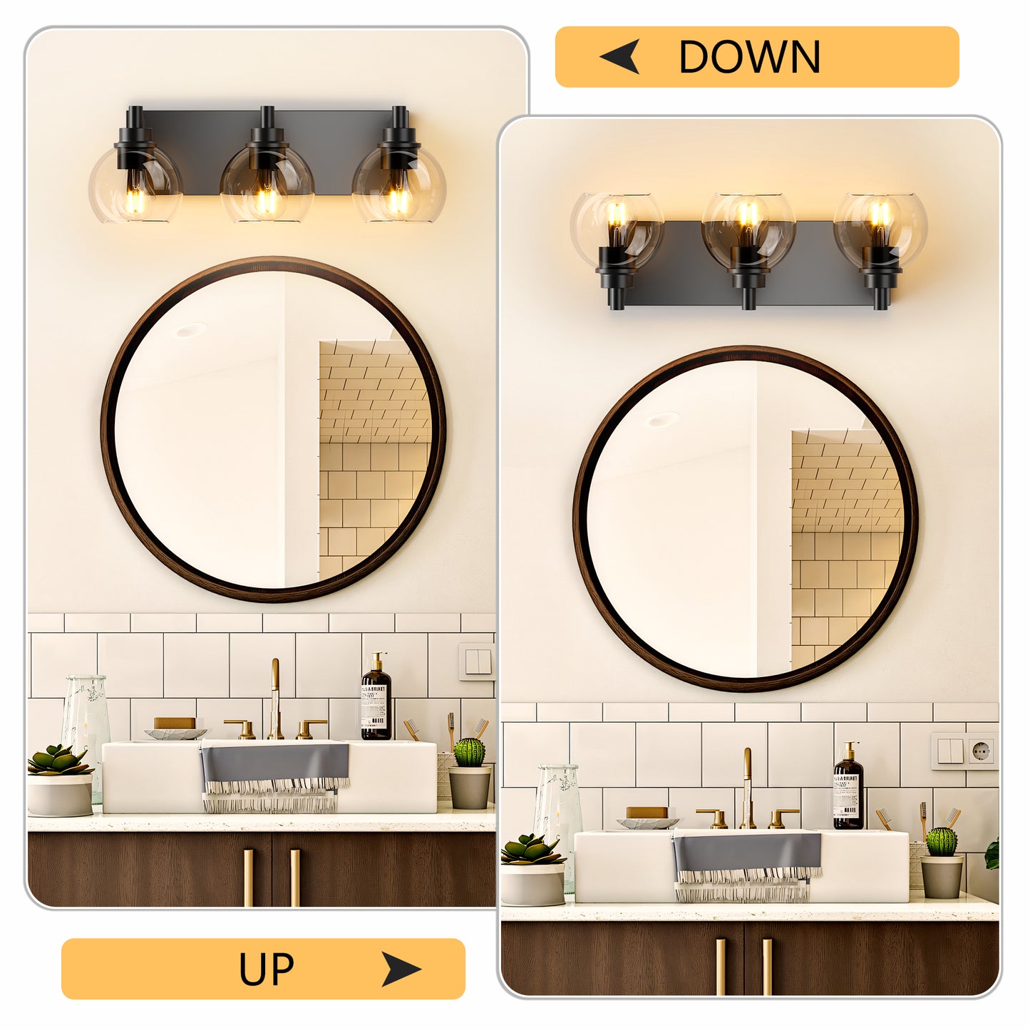 3-Light Matte Black Vanity Light with Clear Glass - view 3