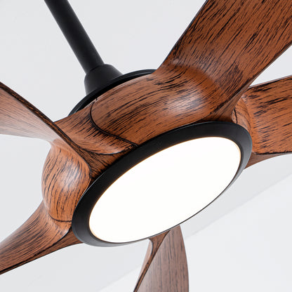 56" 5-Blade Matte Black & Wood Ceiling Fan with Remote - view 20
