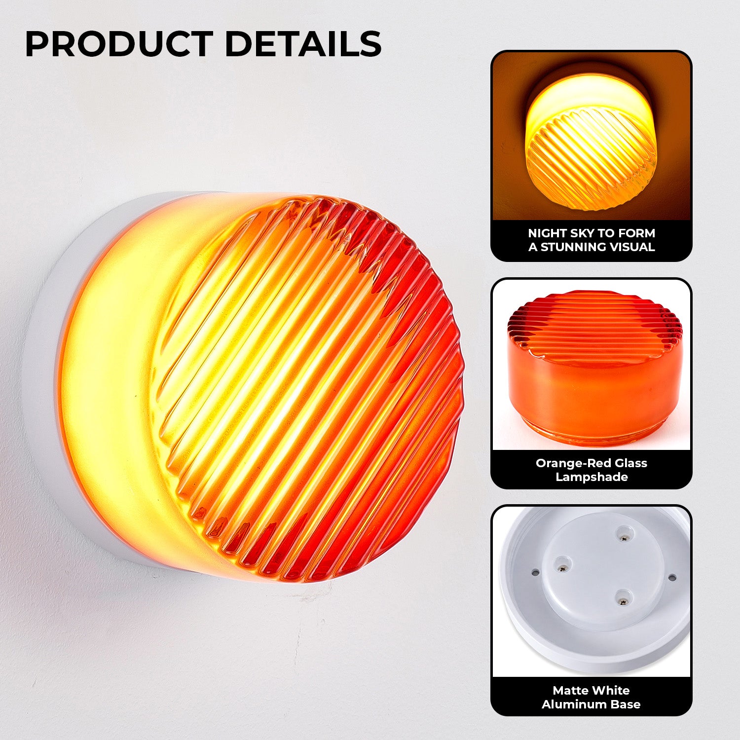 Red Round LED Wall Light with Striped Glass - view 7