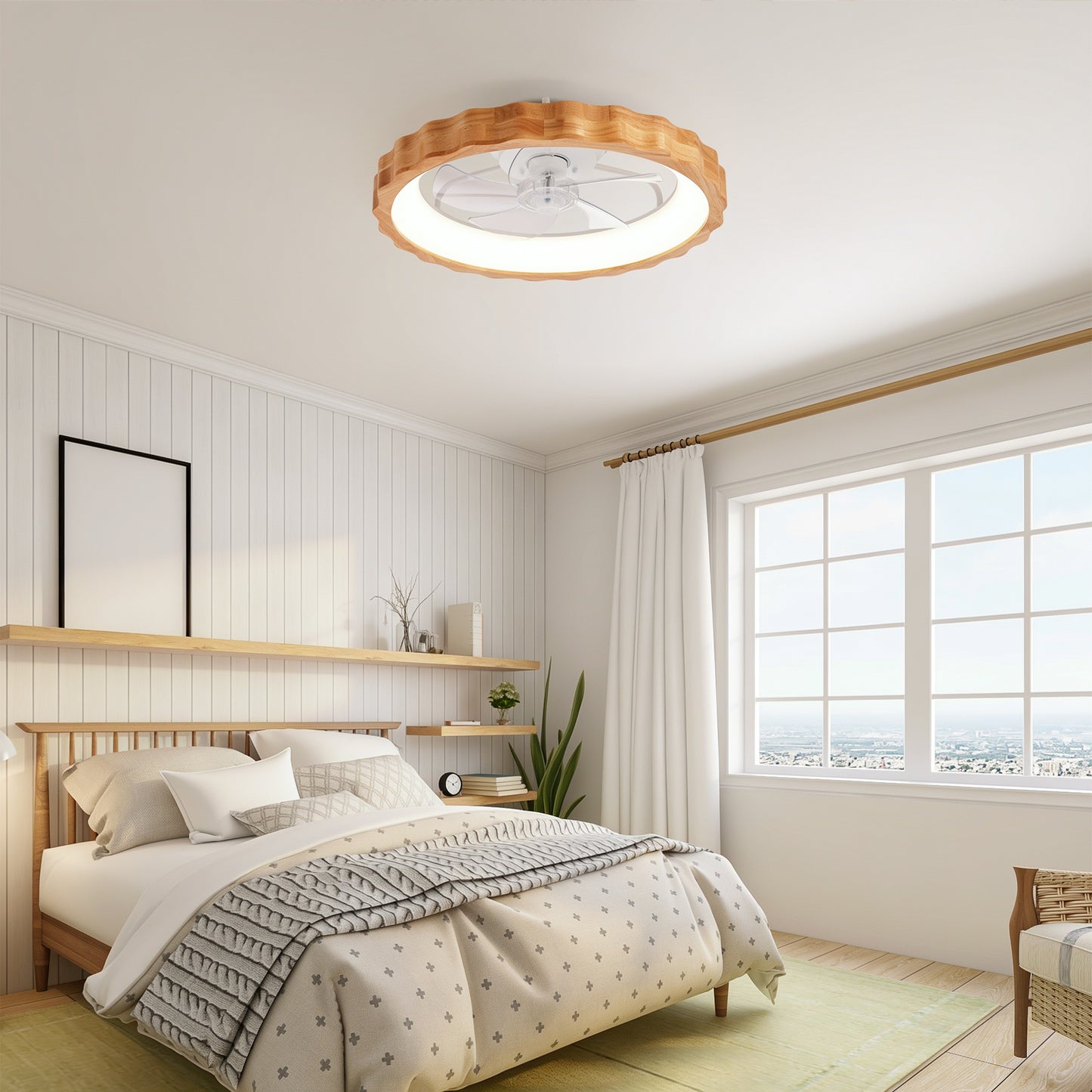 20" Plum Blossom Flush Mount Ceiling Fan with Dimmable LED - view 4