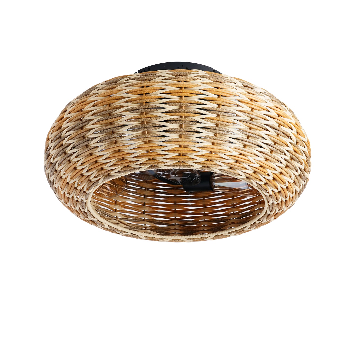 20" Rattan Caged Flush Mount Ceiling Fan with Remote - view 19