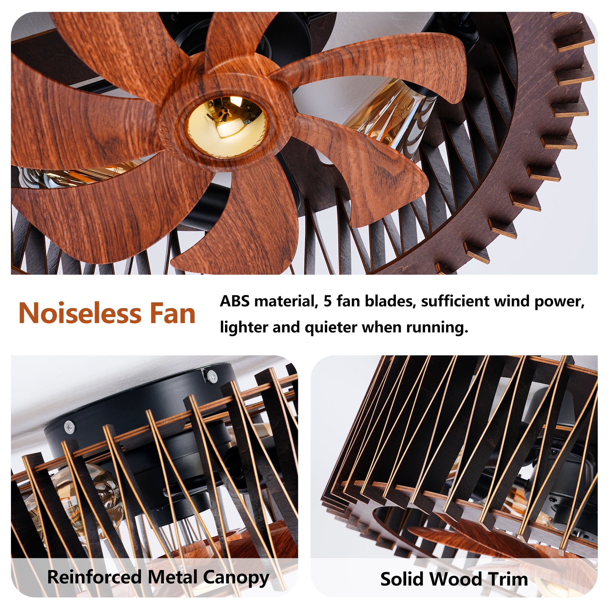 20" Wood Flush Mount Ceiling Fan with Remote - view 14