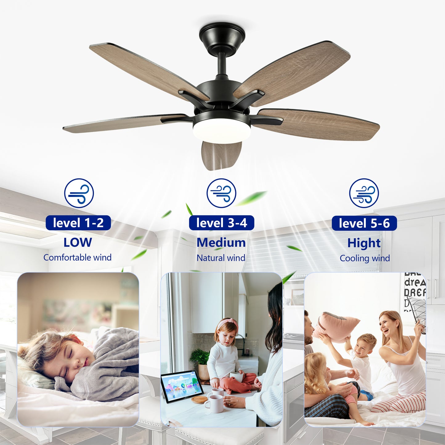 42" Matte Black Plywood Blade Ceiling Fan with Remote - view 10