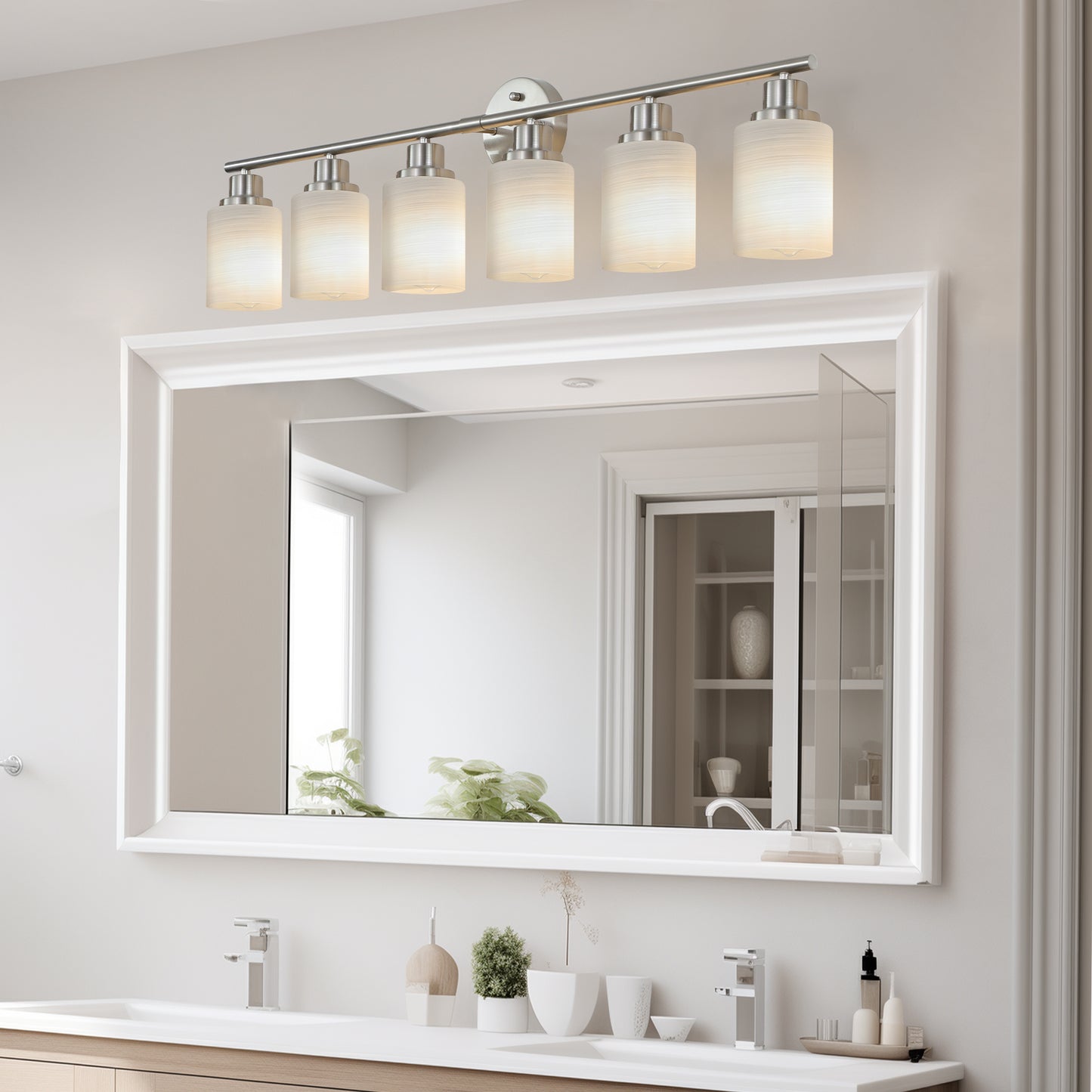 39" 6-Light Brushed Nickel Vanity Light with Frosted Glass - view 2
