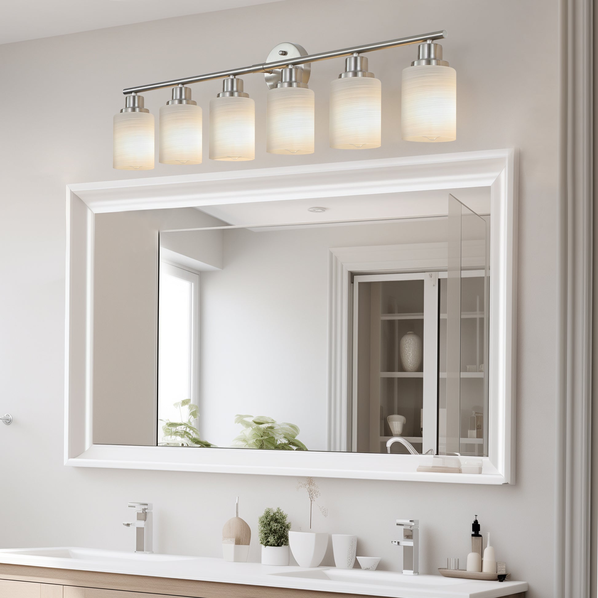 39" 6-Light Brushed Nickel Vanity Light with Frosted Glass - view 2