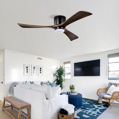 52" Matte Black Flush Mount Wood Ceiling Fan with Remote - view 3