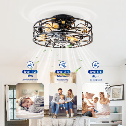20" Matte Black Flush Mount Caged Ceiling Fan with Remote - view 15