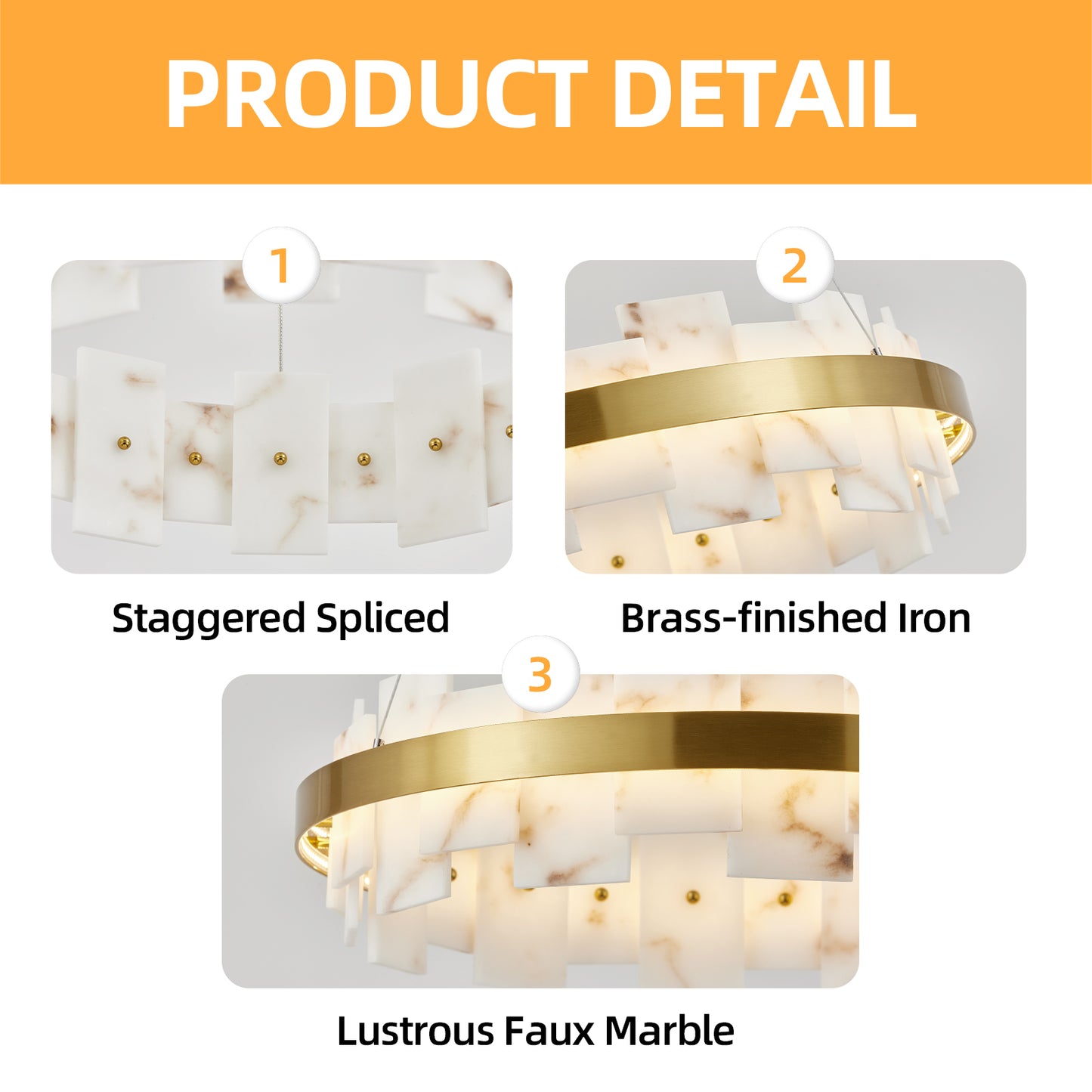 20" Gold Alabaster Round Flush Mount Chandelier - view 7